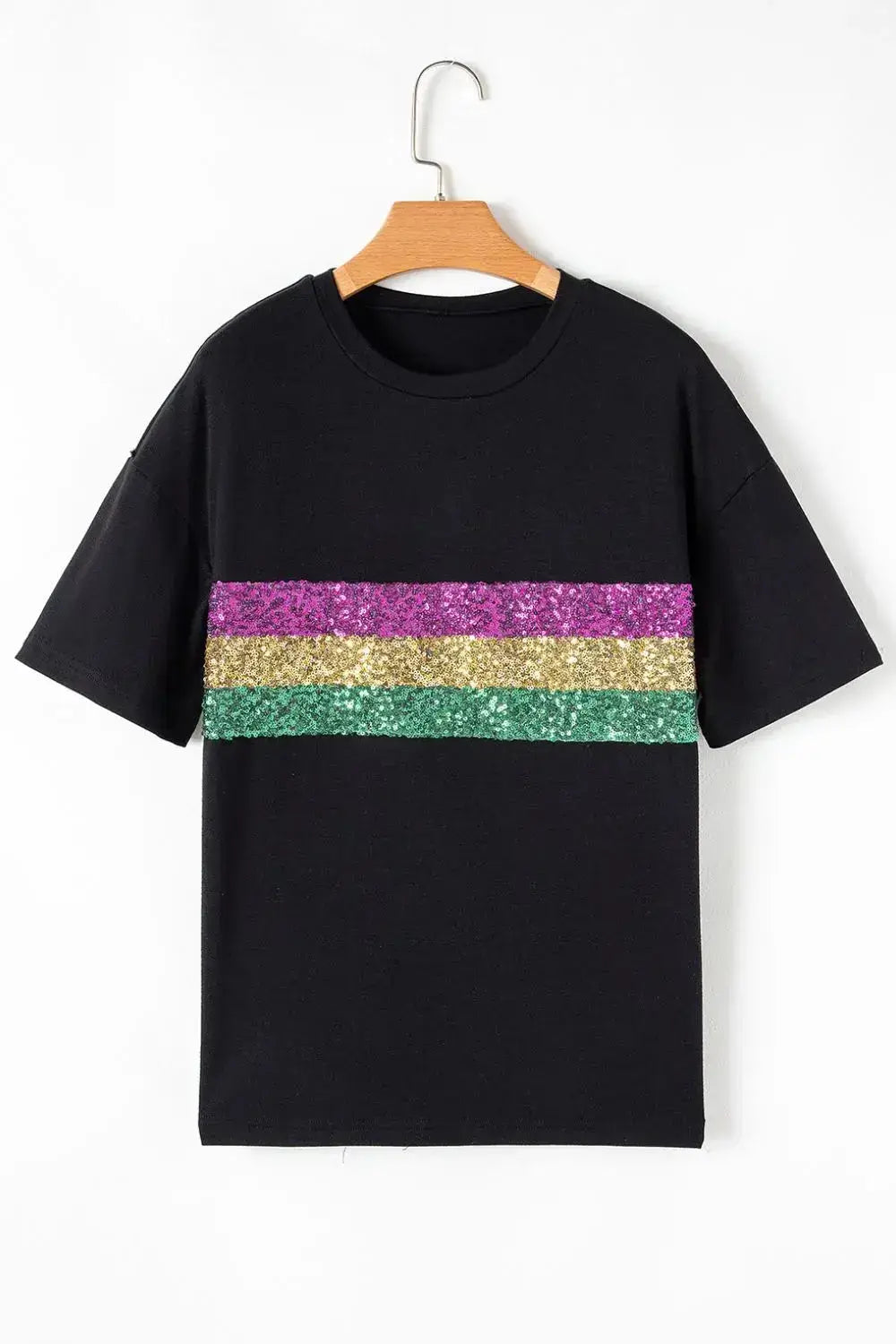 Sequin Stripes Crew Neck T Shirt - Clothes For Her Online Store
