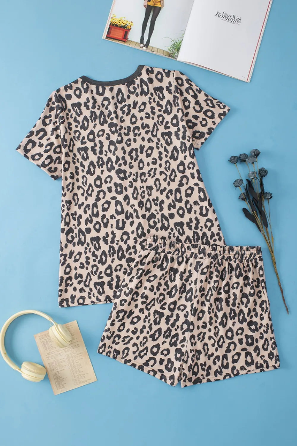 Leopard V-Neck Top and Shorts Set - Clothes For Her Online Store