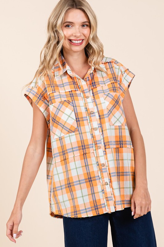 Mittoshop Mineral Wash Plaid Button Down Shirt - Clothes For Her Online Store