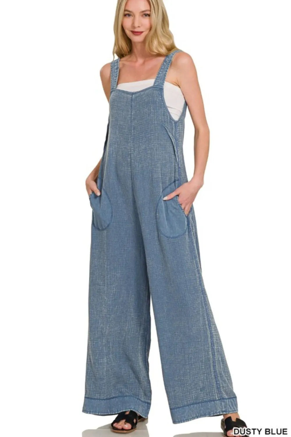 Zenana Double Gauze Washed Wide Leg Overalls - Clothes For Her Online Store