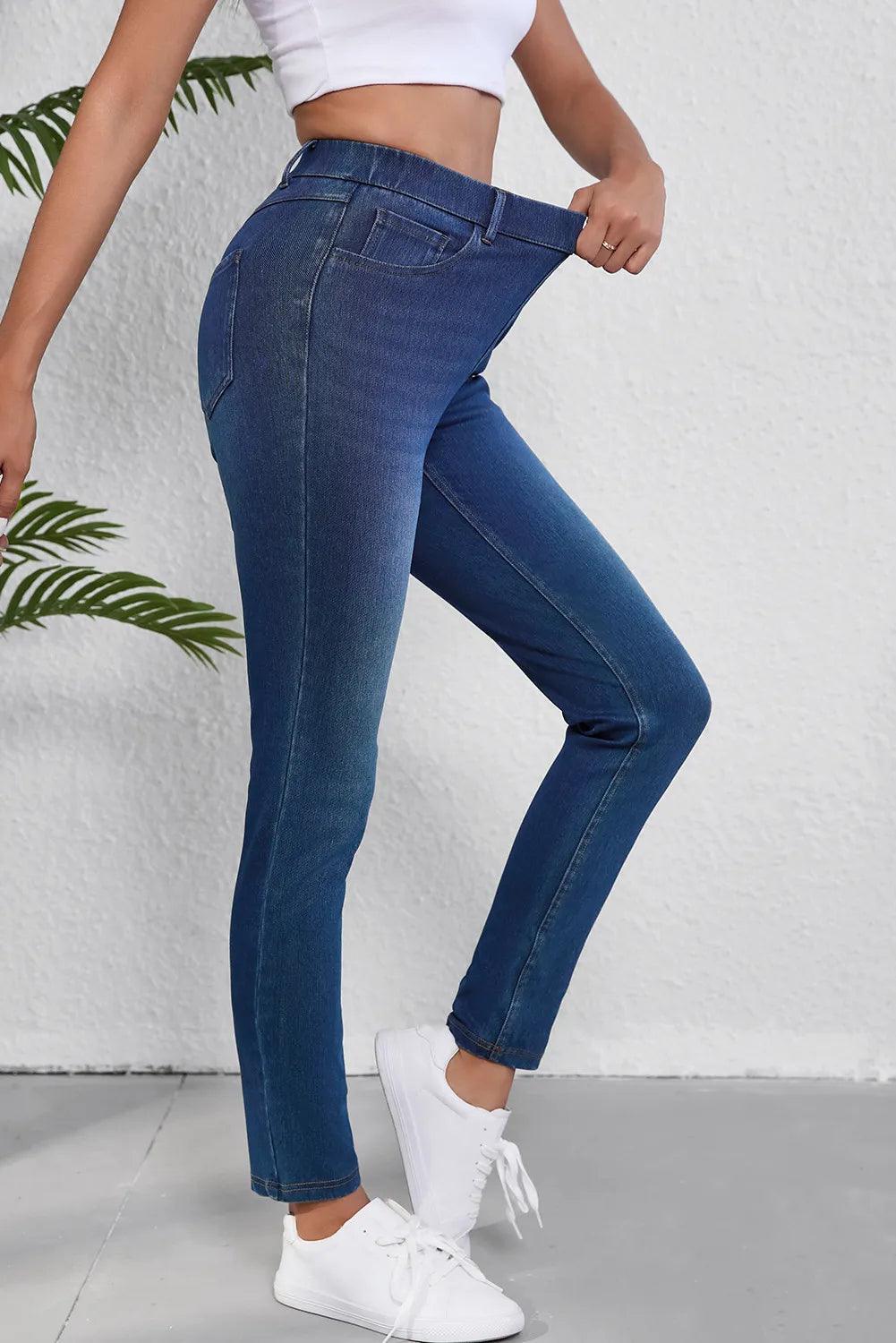 High Waist Skinny Jeans with Pockets - Clothes For Her Online Store
