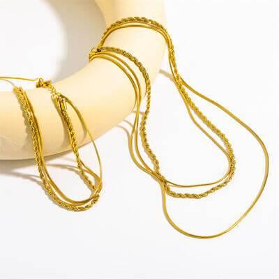 18K Gold-Plated Titanium Steel Three-Layered Necklace