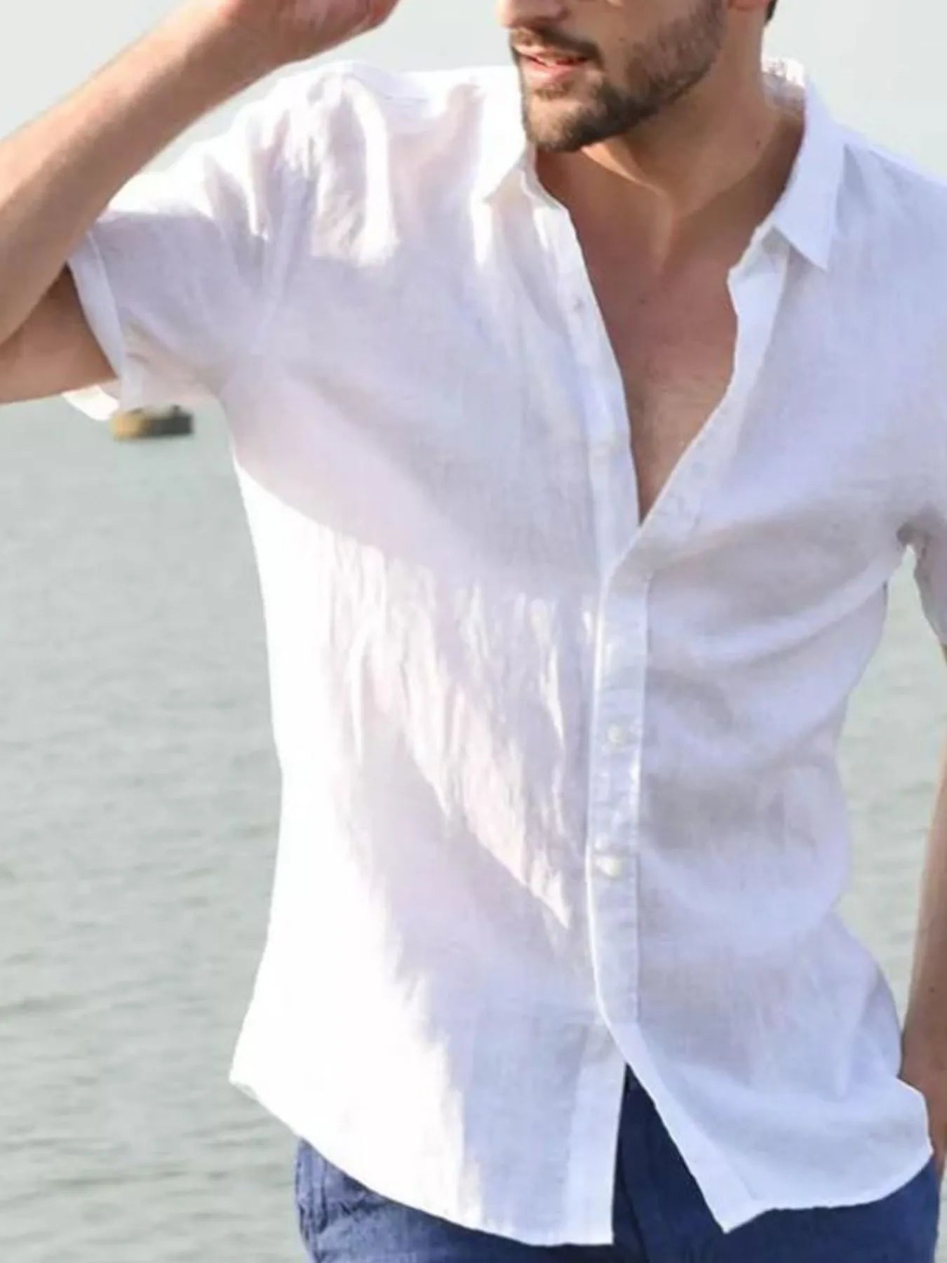 Men's Full Size Classic Linen Button Down Short Sleeve Shirt Plus Size