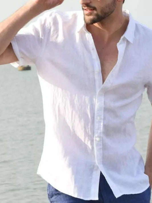 Men's Full Size Classic Linen Button Down Short Sleeve Shirt Plus Size