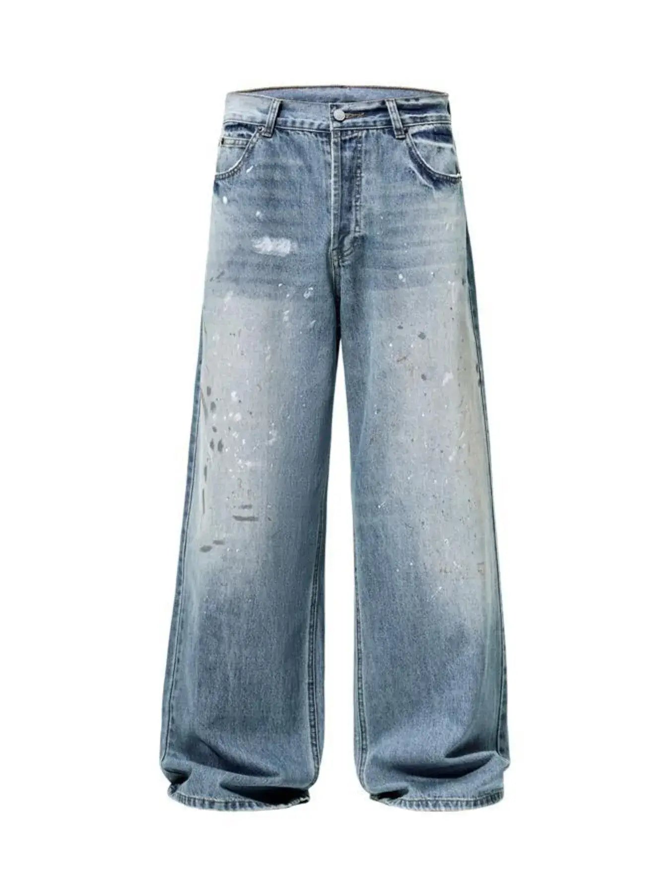 Men's Distressed Button Fly Wide Leg Jeans