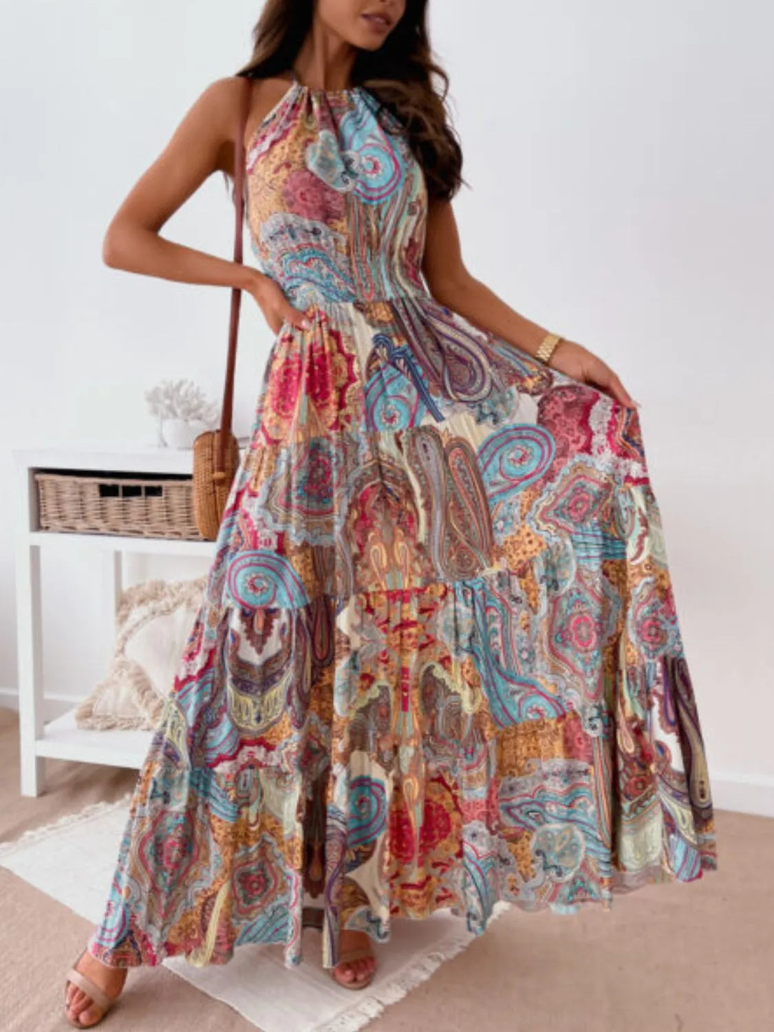 Printed Halter Neck Maxi Dress