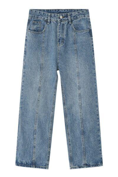 Men's Washed Splicing Straight Leg Jeans