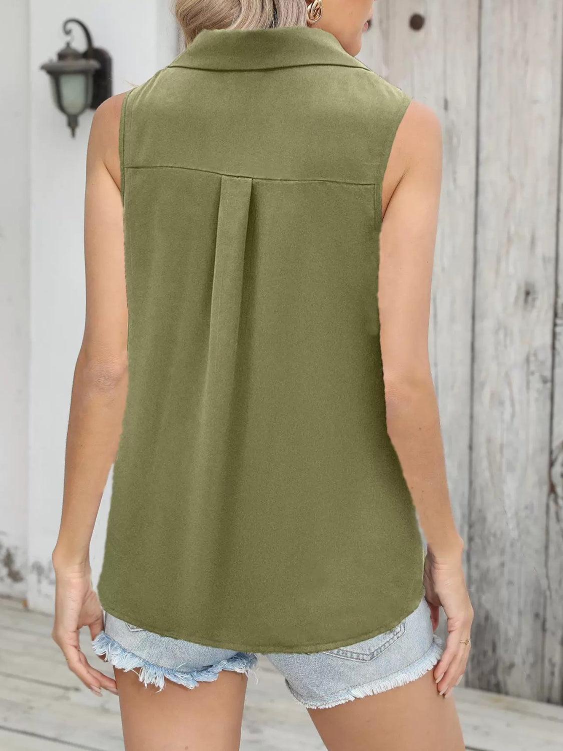 Johnny Collared Button Up Sleeveless Top