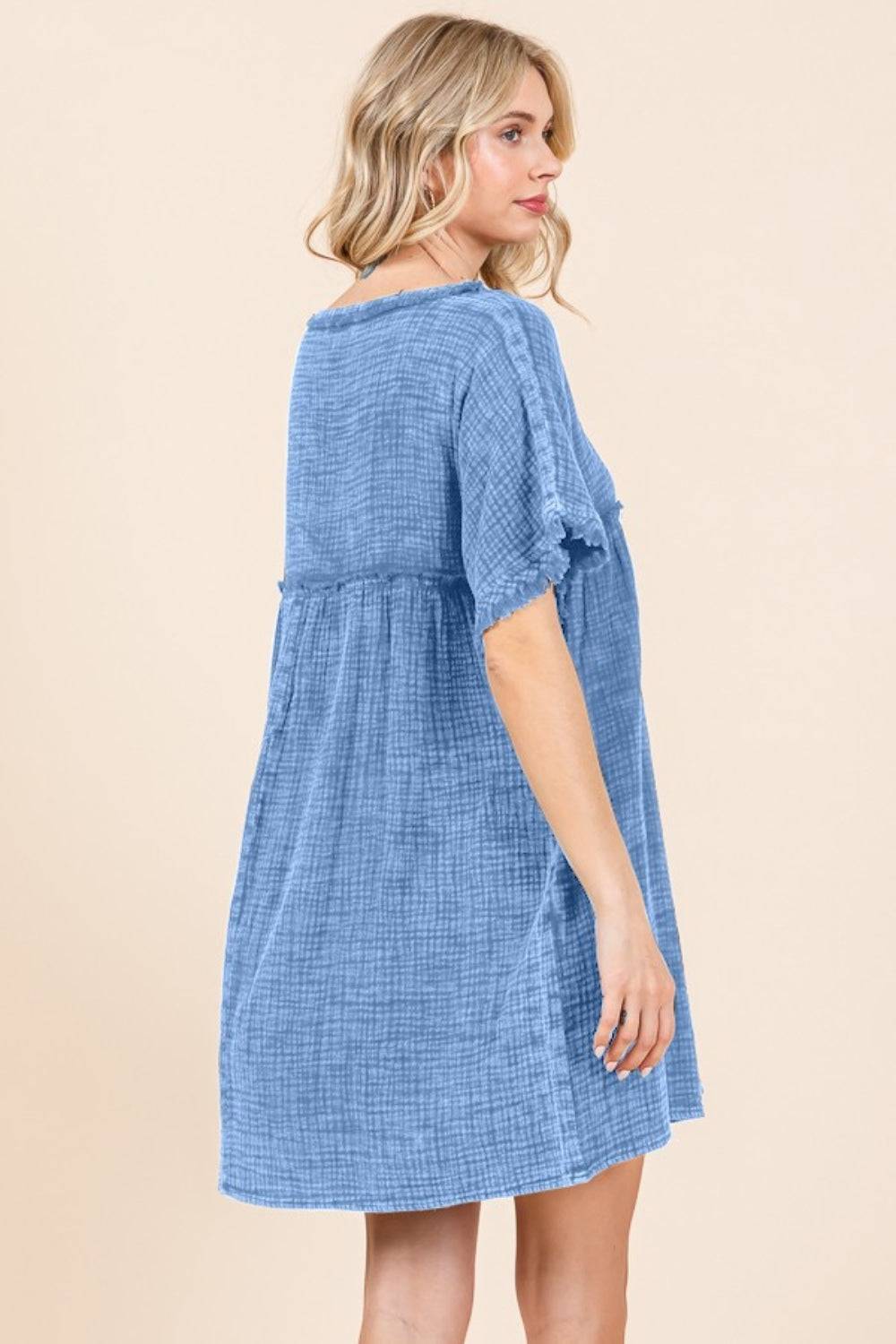 Culture Code Full Size Short Sleeve Babydoll Texture Dress with Pockets - Clothes For Her Online Store