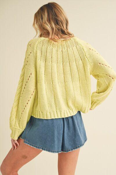 Aemi + Co Cable-Knit Openwork Round Neck Sweater