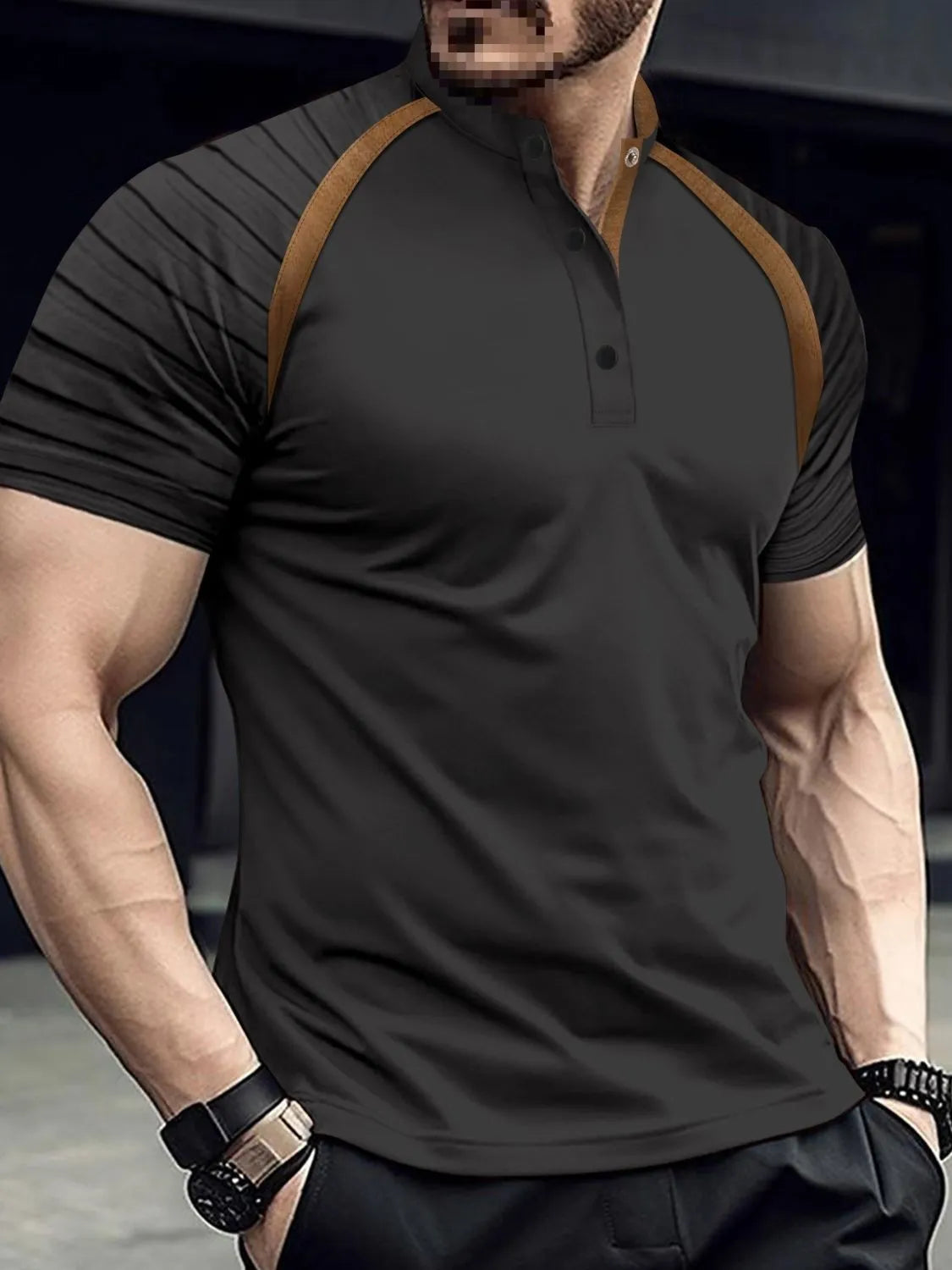 Men's Full Size Button Detail Short Sleeve Polo Plus Size