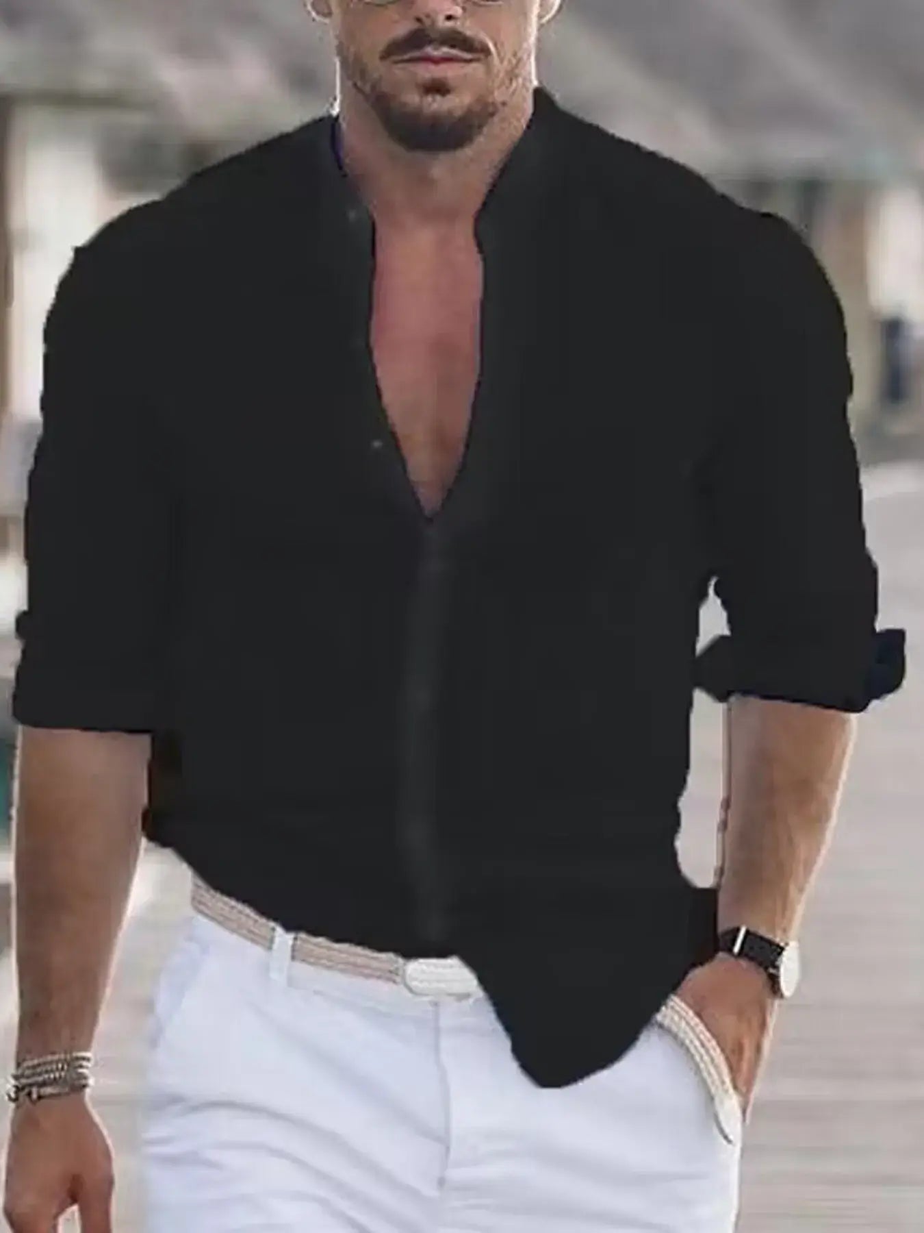 Men's Full Size Stand Collar Button Down Shirt Plus Size