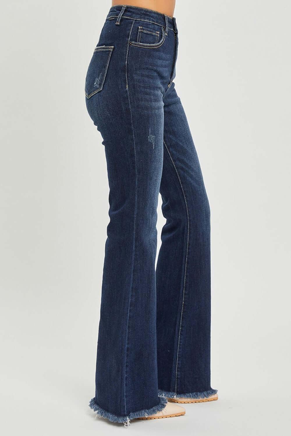 RISEN High Waist Raw Hem Flare Jeans