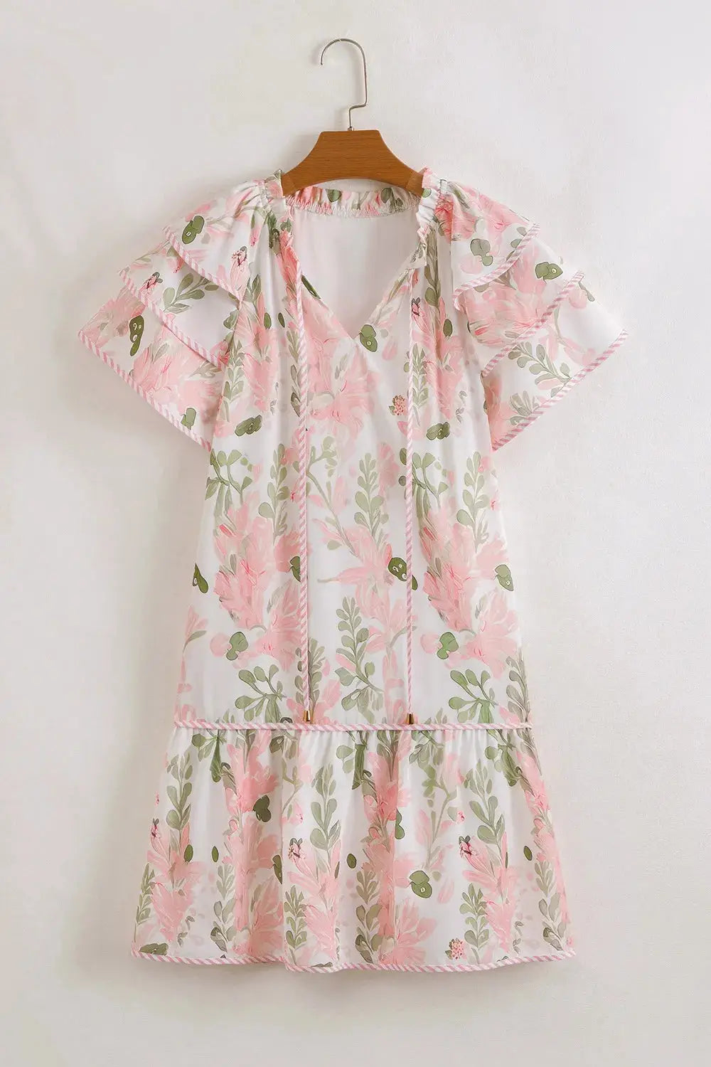 Floral Contrast Edge Layered Short Sleeve Mini Dress - Clothes For Her Online Store