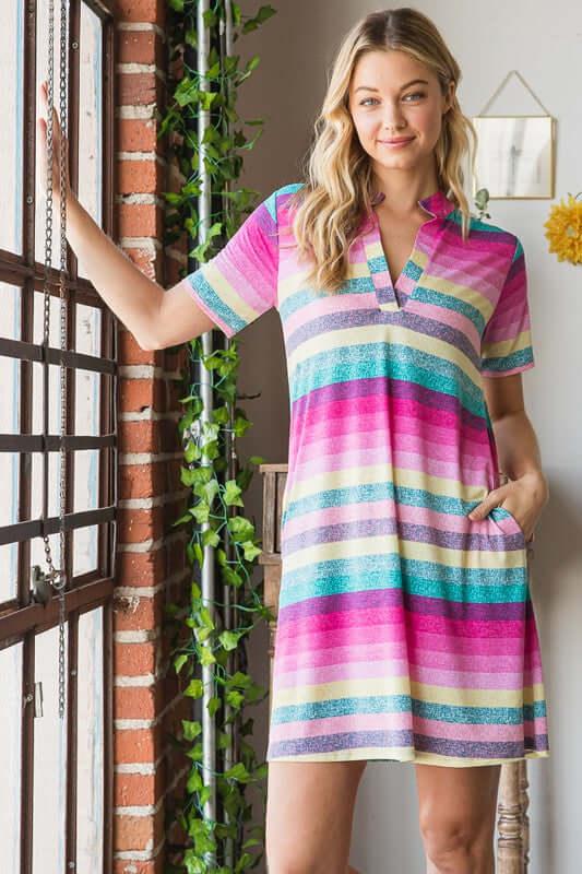 Heimish Full Size Striped Short Sleeve Mini Tee Dress Plus Size