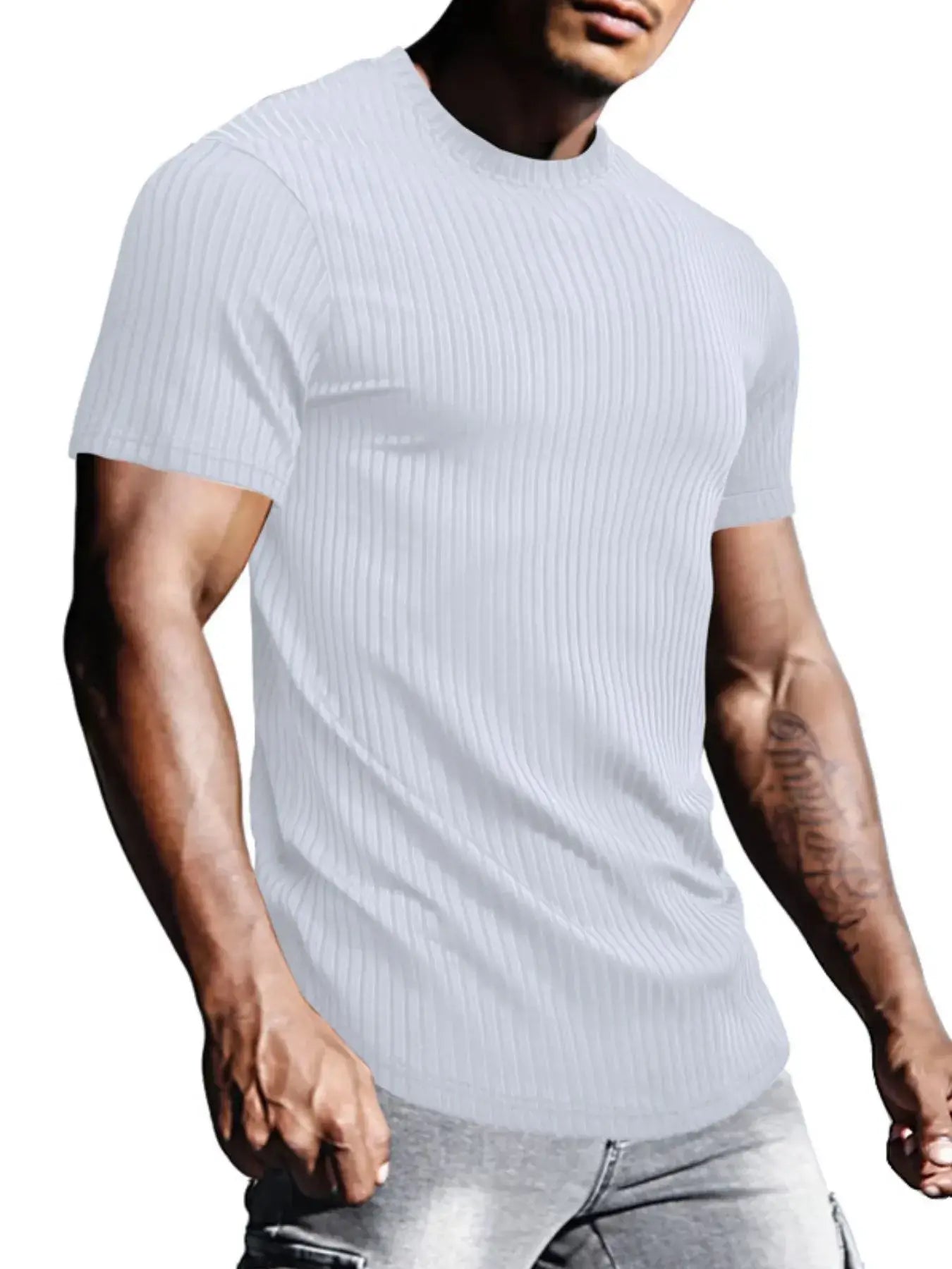 Men's Full Size Ribbed Knit Short Sleeve Round Neck T-Shirt Plus Size