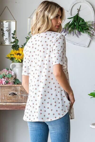 Heimish Full Size Crisscross Ditsy Floral Babydoll Top Plus Size