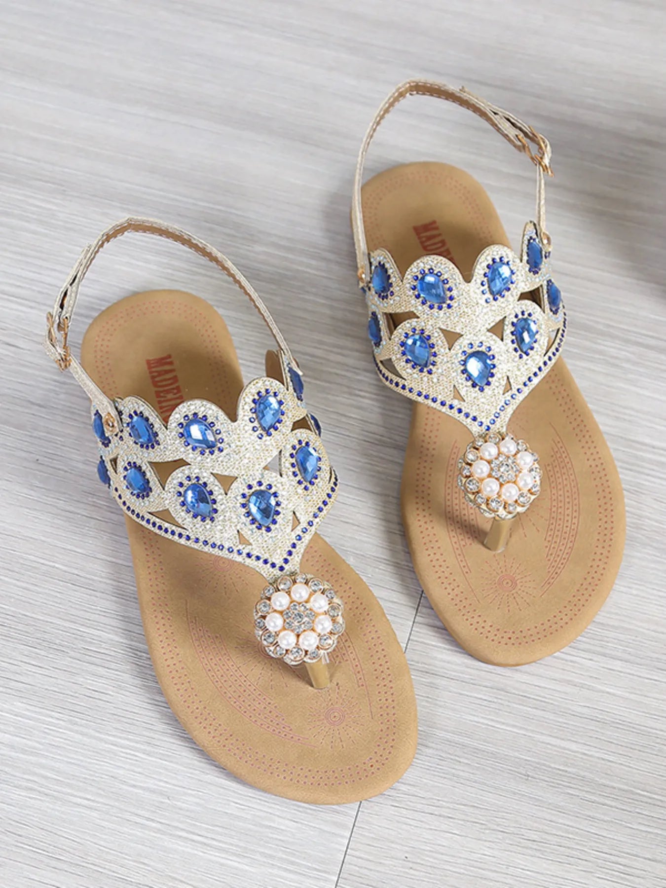 Rhinestone Embellished Flat Sandals