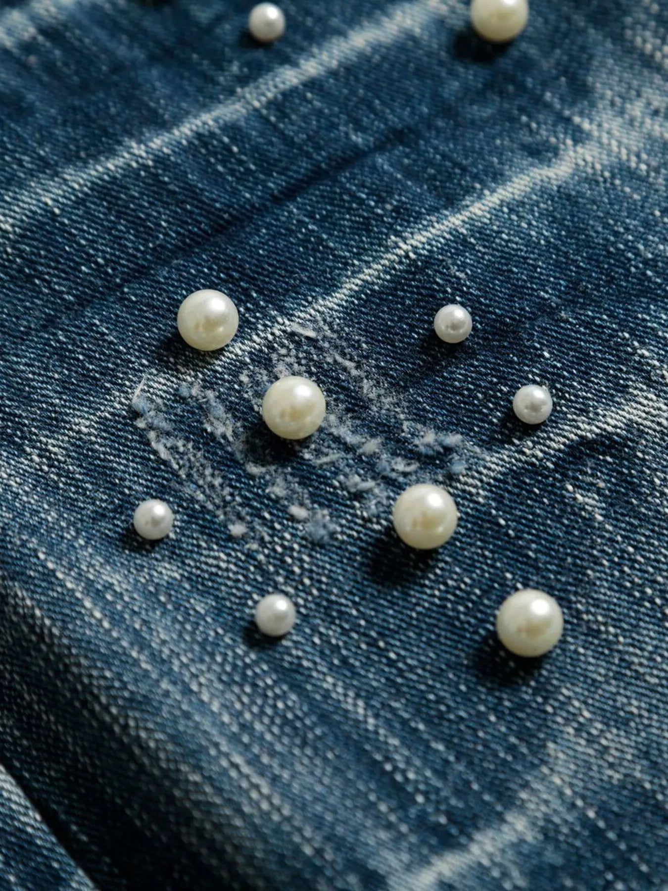 Men's Vintage Wide Leg Pearl Detail Jeans