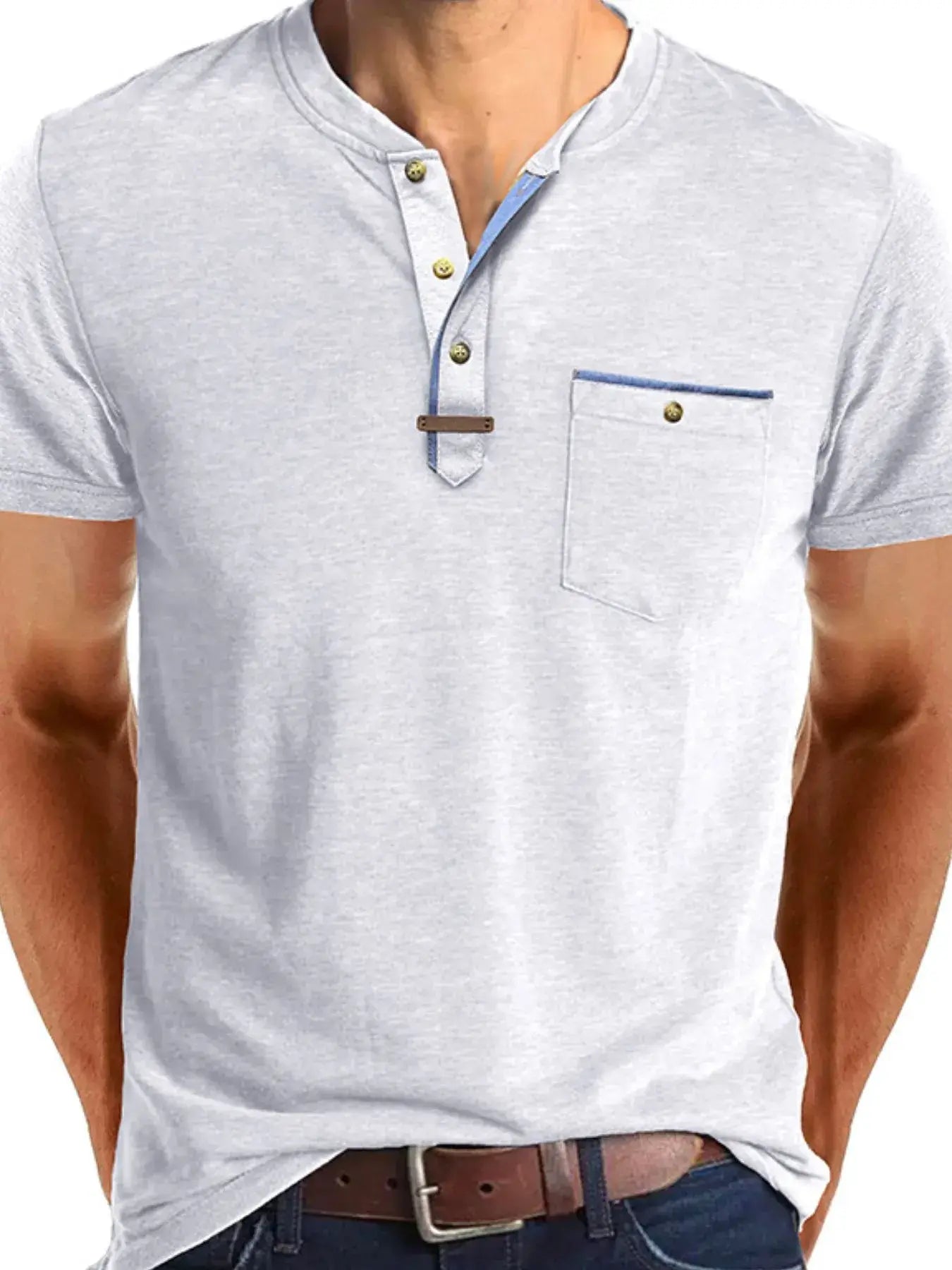 Men's Full Size Short Sleeve Henley Polo with Contrast Trim Plus Size