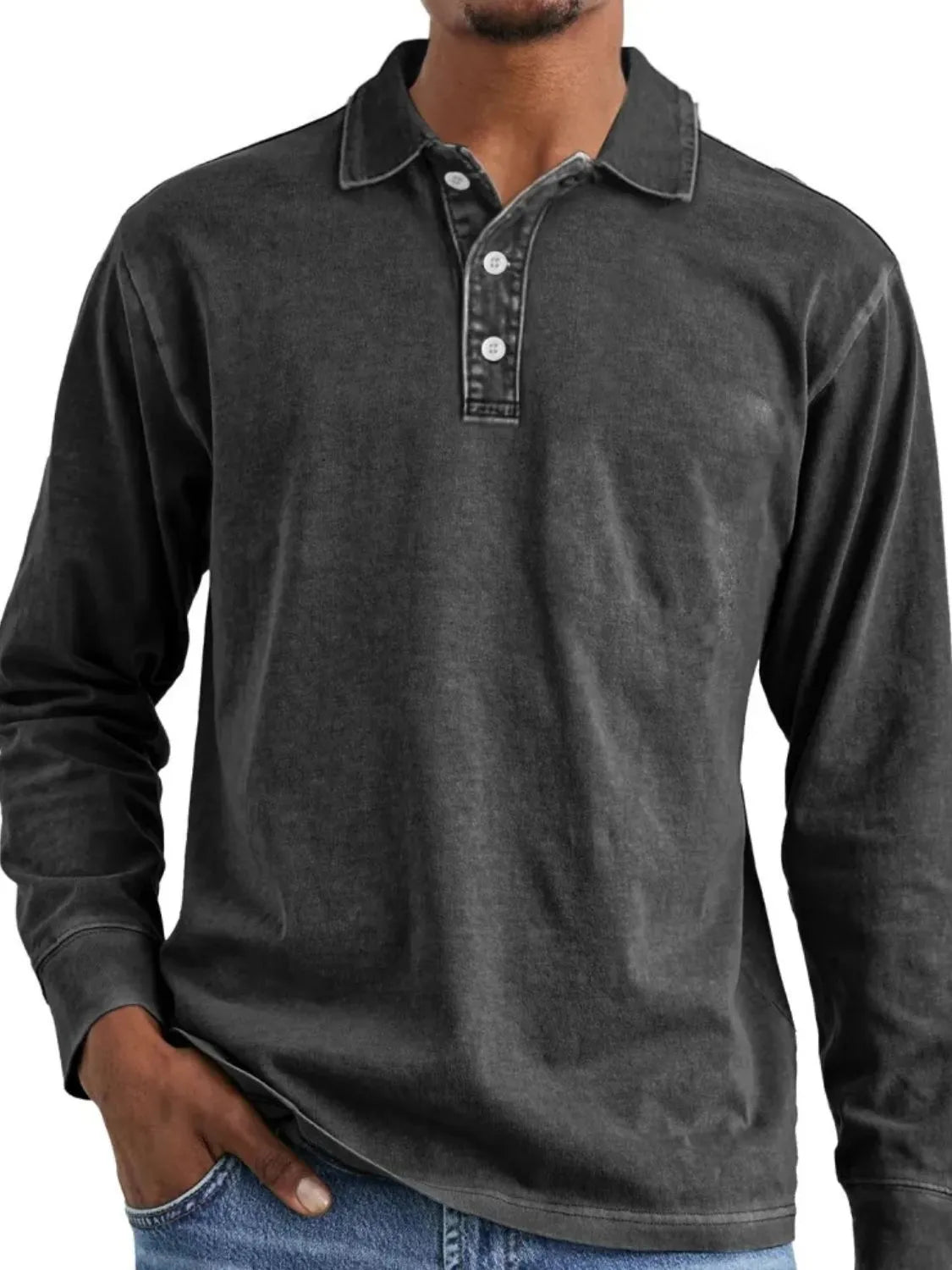 Men's Full Size Collared Neck Long Sleeve Polo Plus Size