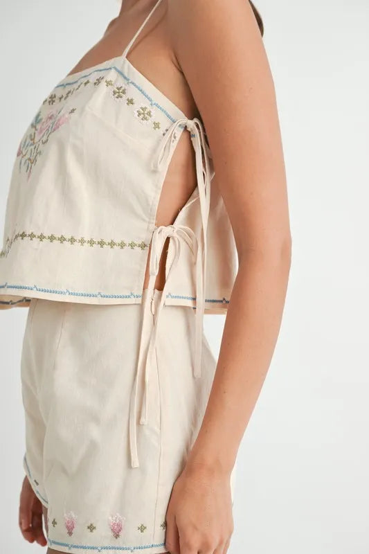 MABLE Embroidered Crop Top and Shorts Set - Clothes For Her Online Store
