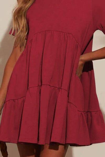 Tiered Round Neck Short Sleeve Mini Dress - Clothes For Her Online Store