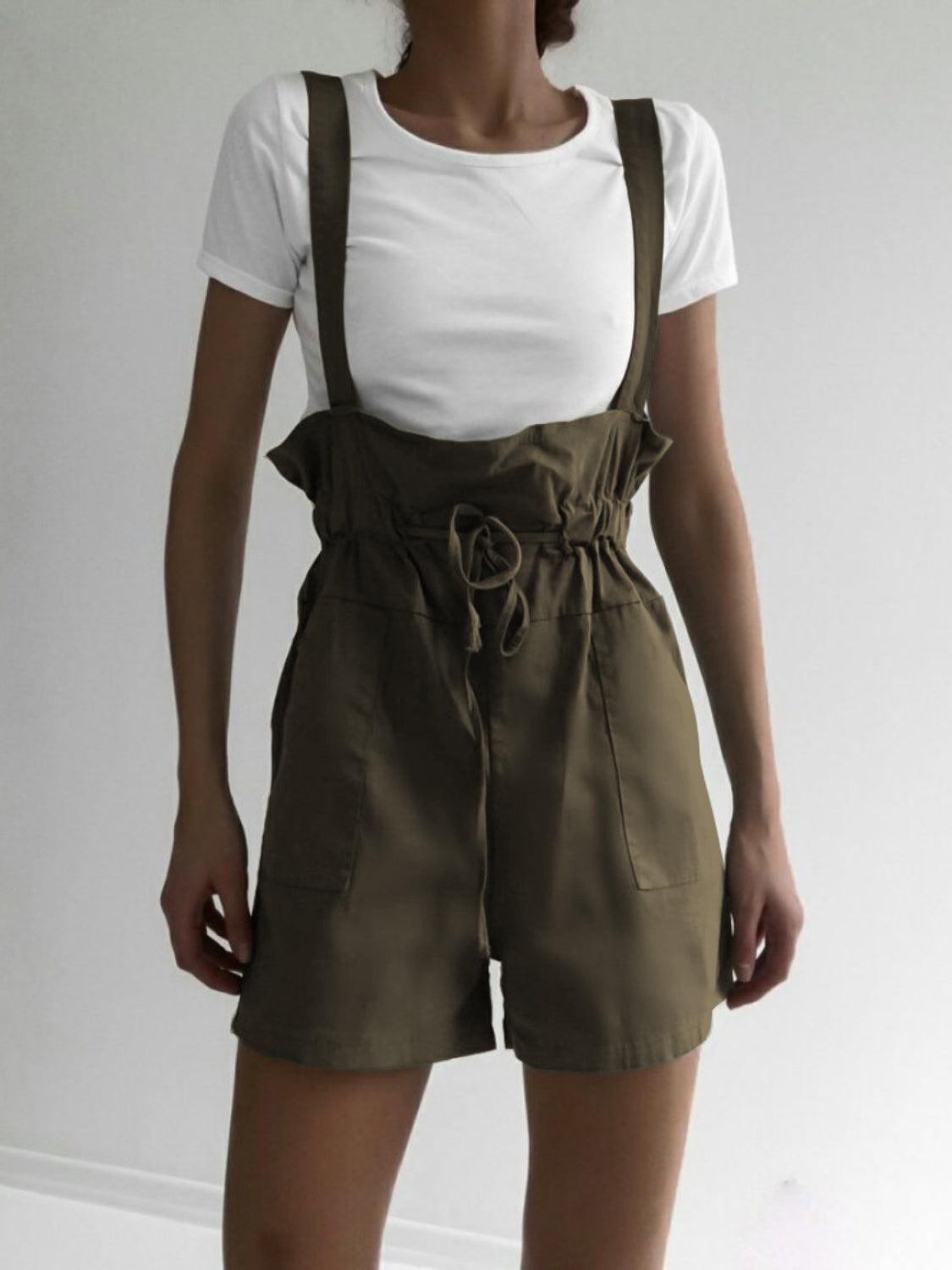 Drawstring Wide Strap Overalls with Pockets - Clothes For Her Online Store