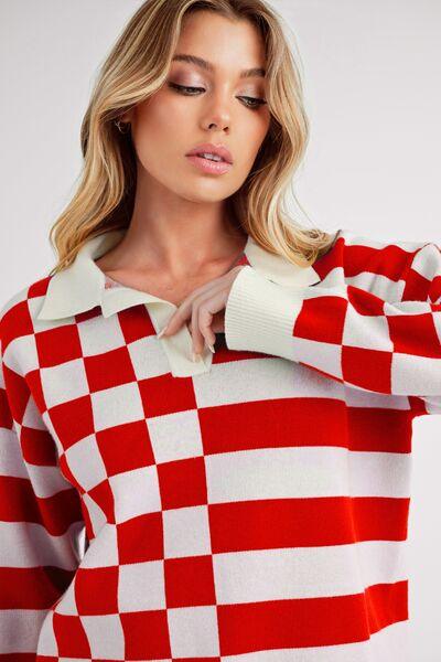 Aemi + Co Striped & Checkered Drop Shoulder Sweater