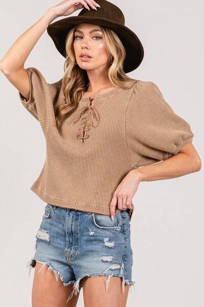 SAGE+FIG Lace-Up Waffle Knit Crop Top