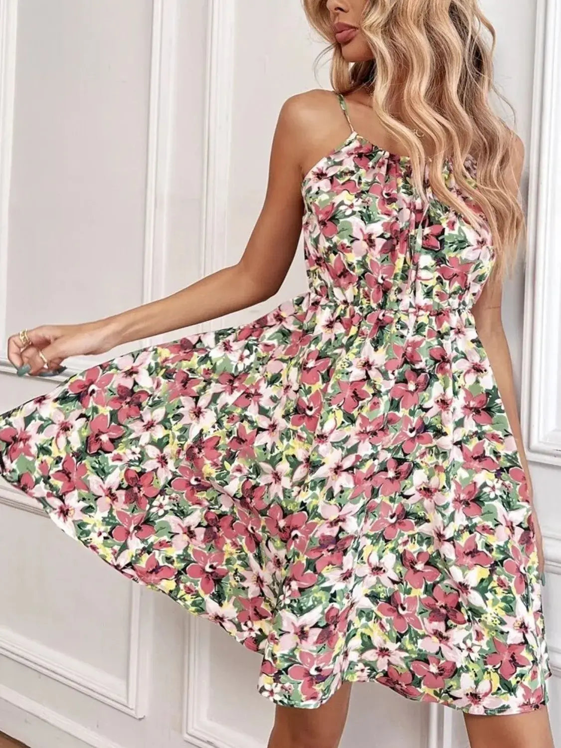 Floral Print Spaghetti Strap Summer Mini Dress