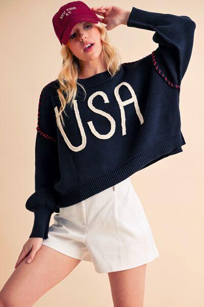 Aemi + Co USA Side Slit Round Neck Sweater