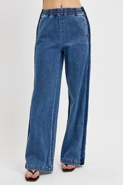 RISEN Full Size Elastic Waist Wide Leg Jeans Plus Size - Clothes For Her Online Store