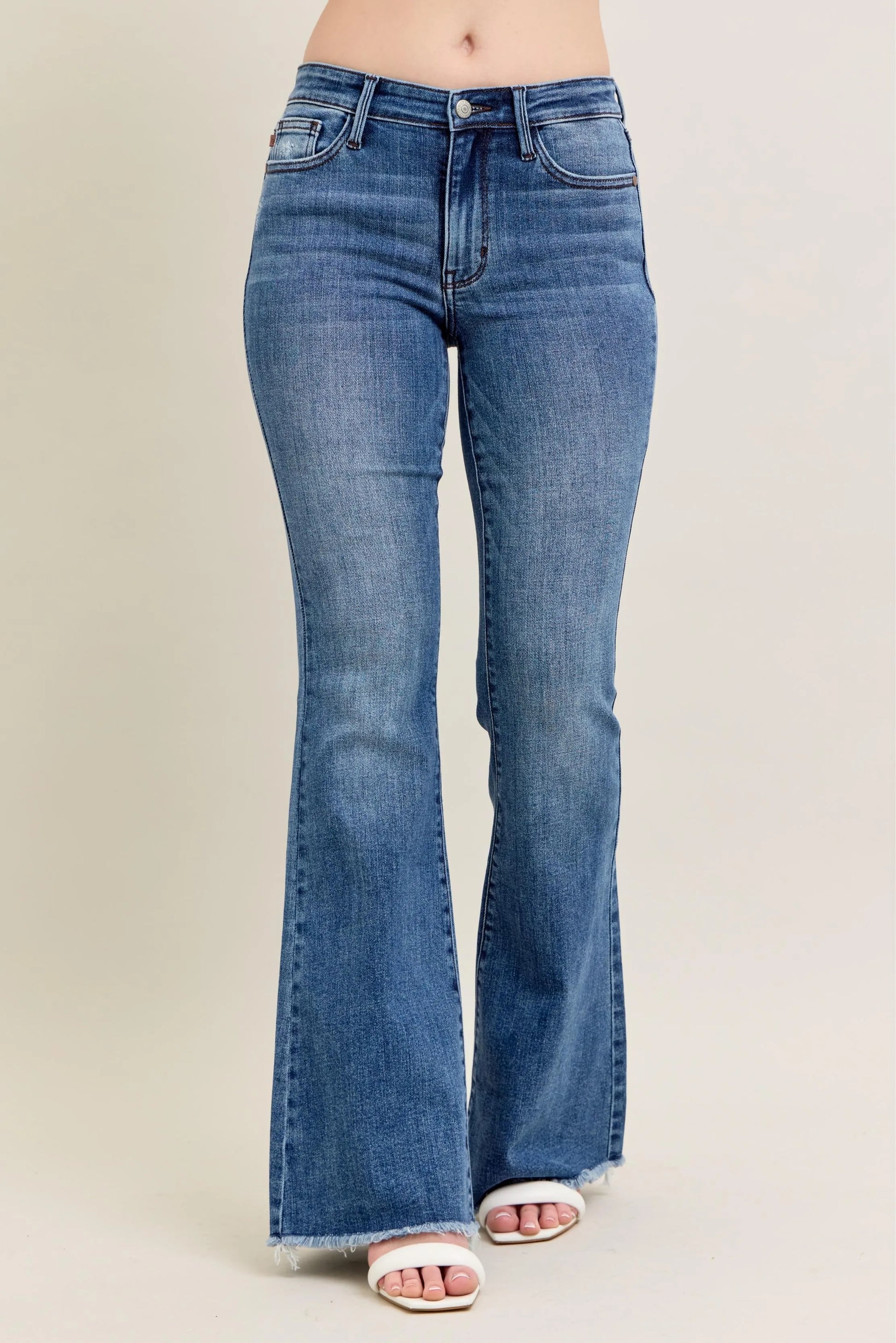 Judy Blue Full Size Mr Vintage Wash Flare Jeans W/ Destroy and Fray Hem Plus Size