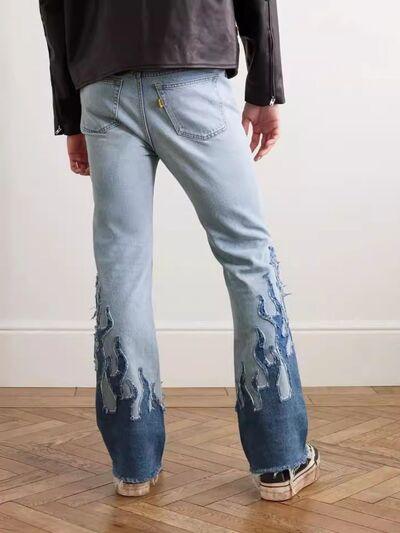 Men's Flame Pattern Patch Cargo Jeans ’