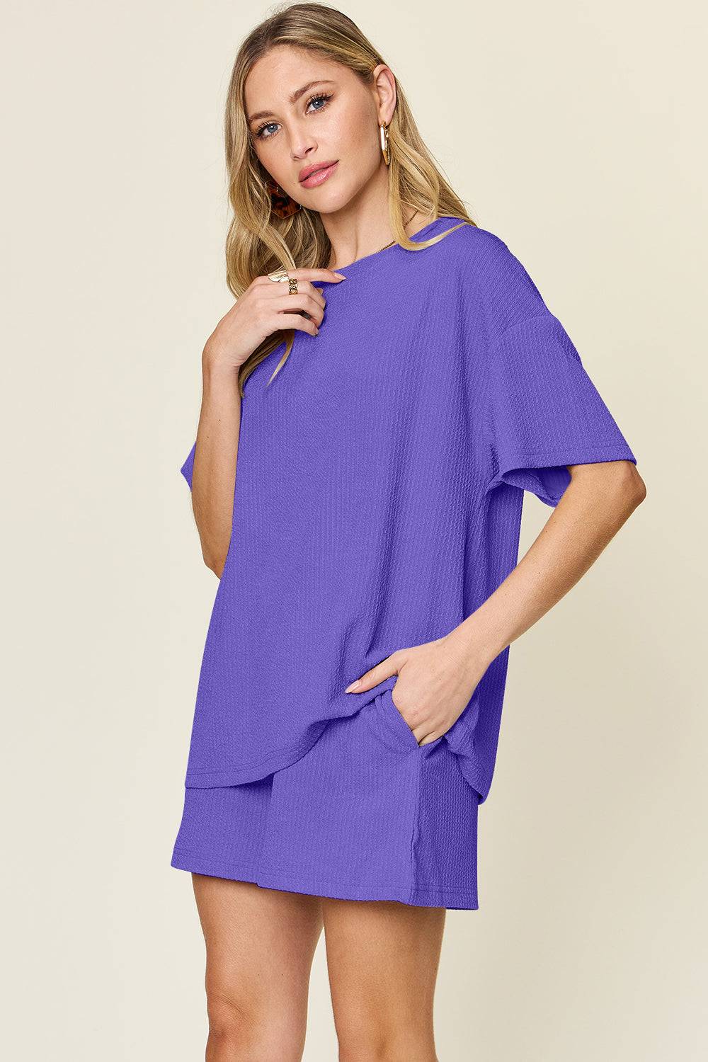 Double Take Basic style Round Neck Solid Set - Clothes For Her Online Store