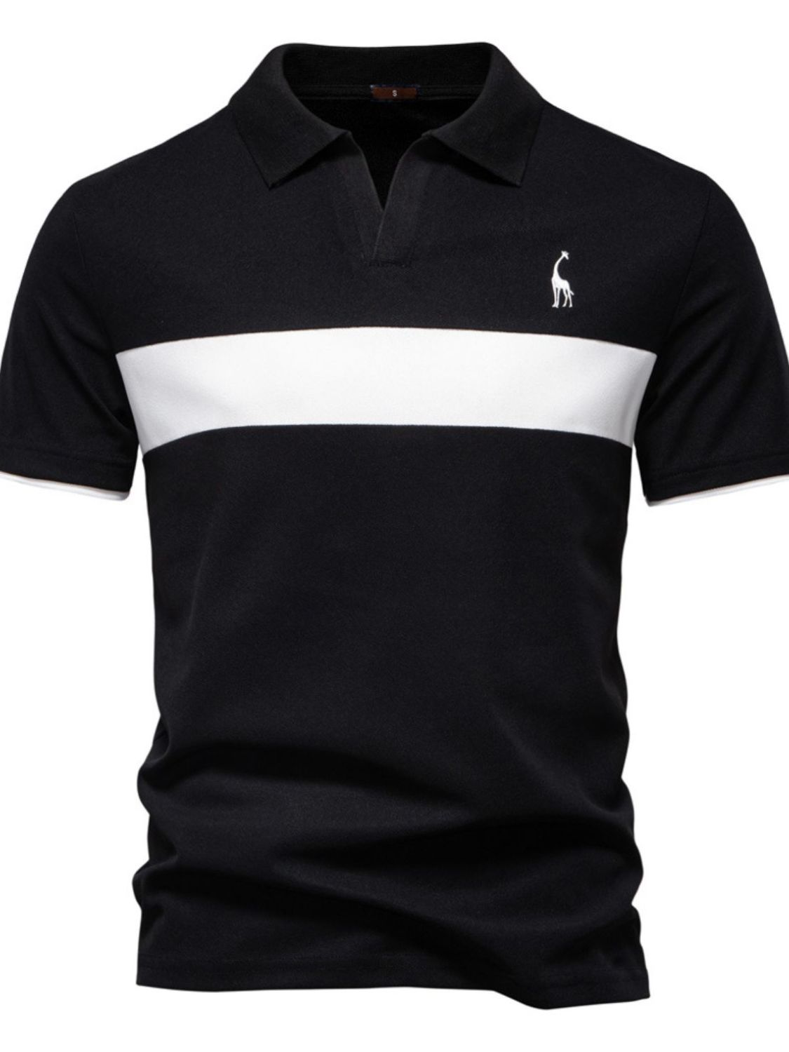 Men's Giraffe Embroidered Collared Neck Contrast Polo