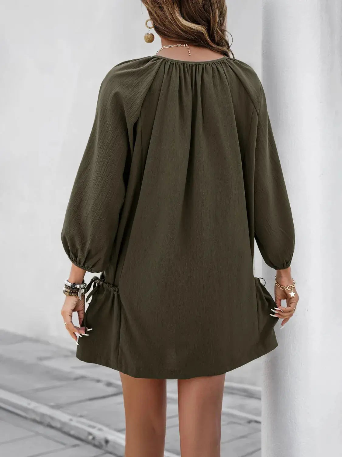 Button Front Balloon Sleeve Dress - Clothes For Her Online Store