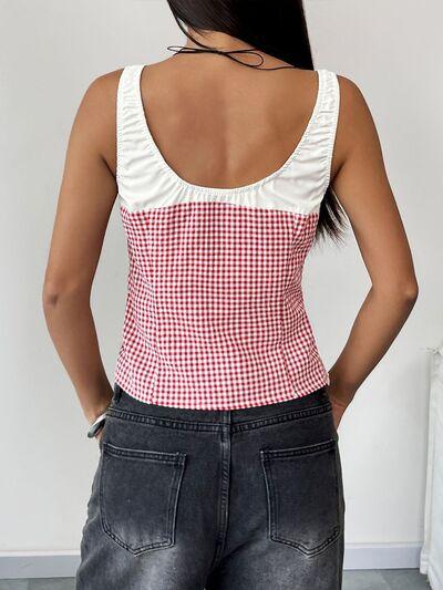 Perfee Contrast Plaid Square Neck Tank