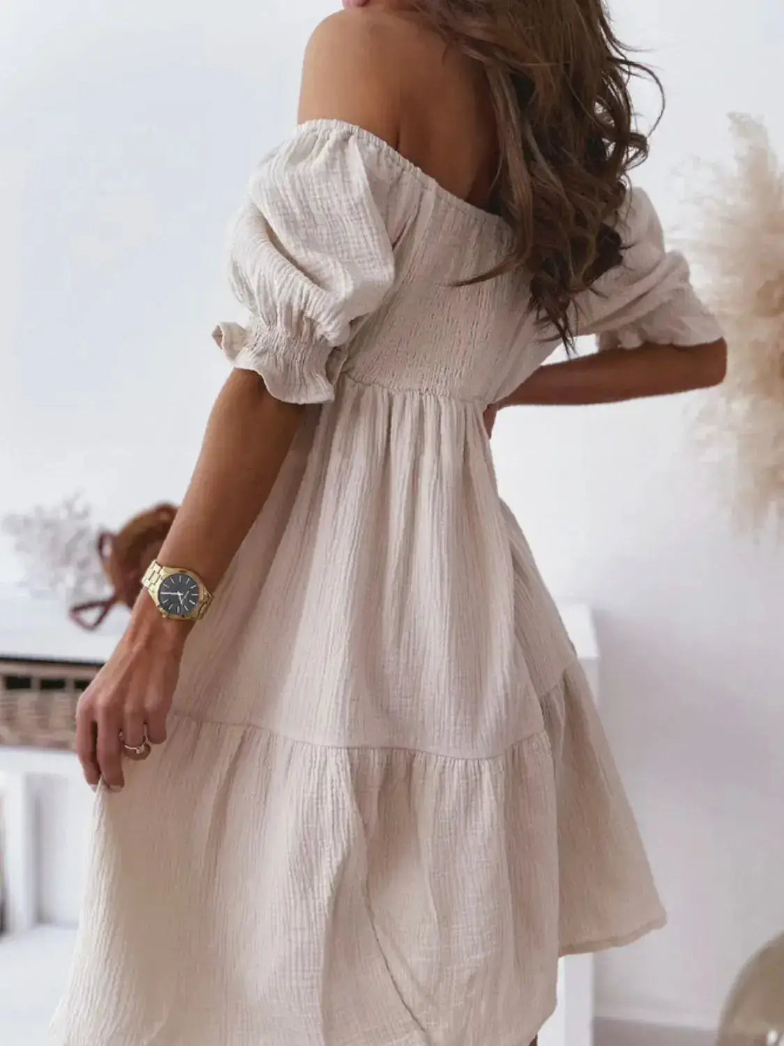 Smocked Off-Shoulder Mini Dress