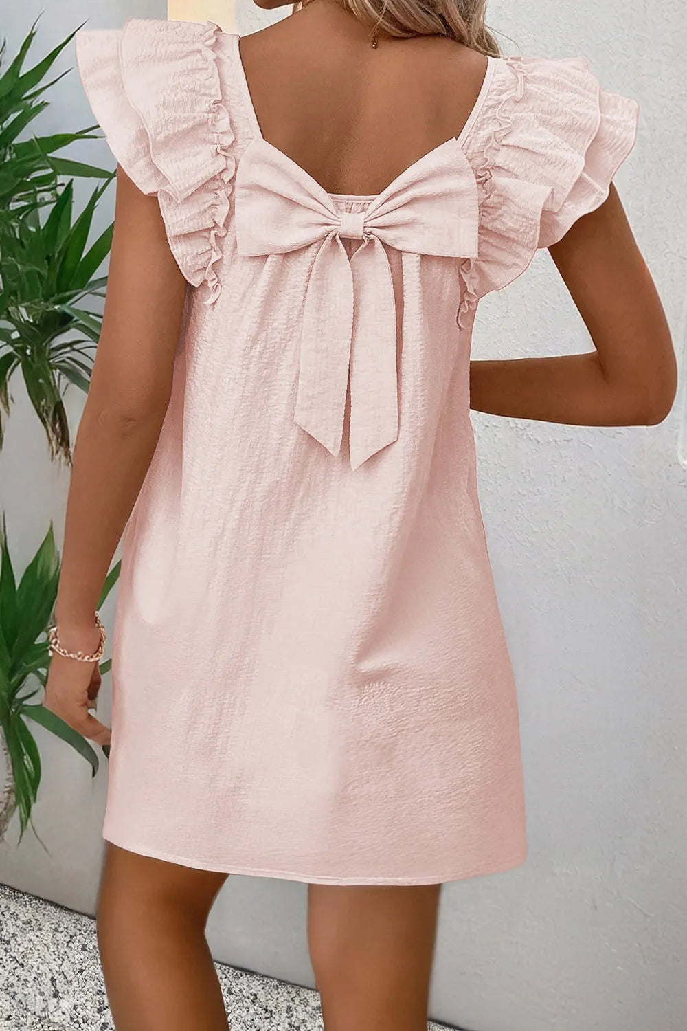 Ruffle Sleeve Bow Back Mini Dress