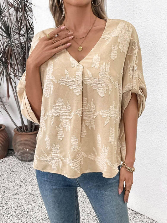 Perfee V-Neck Half Sleeve Blouse