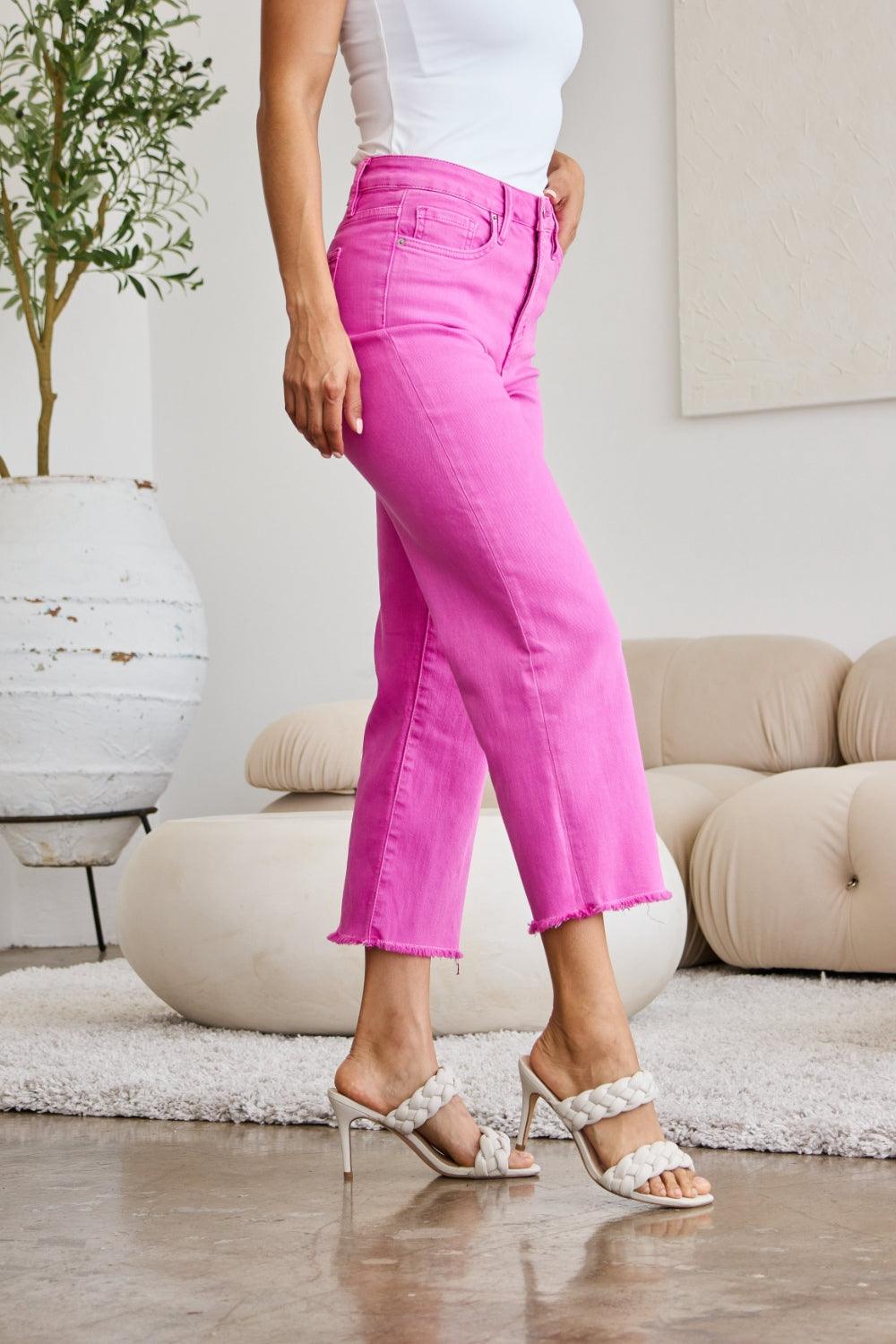 RFM Crop Chloe Full Size Tummy Control High Waist Raw Hem Jeans - Clothes For Her Online Store