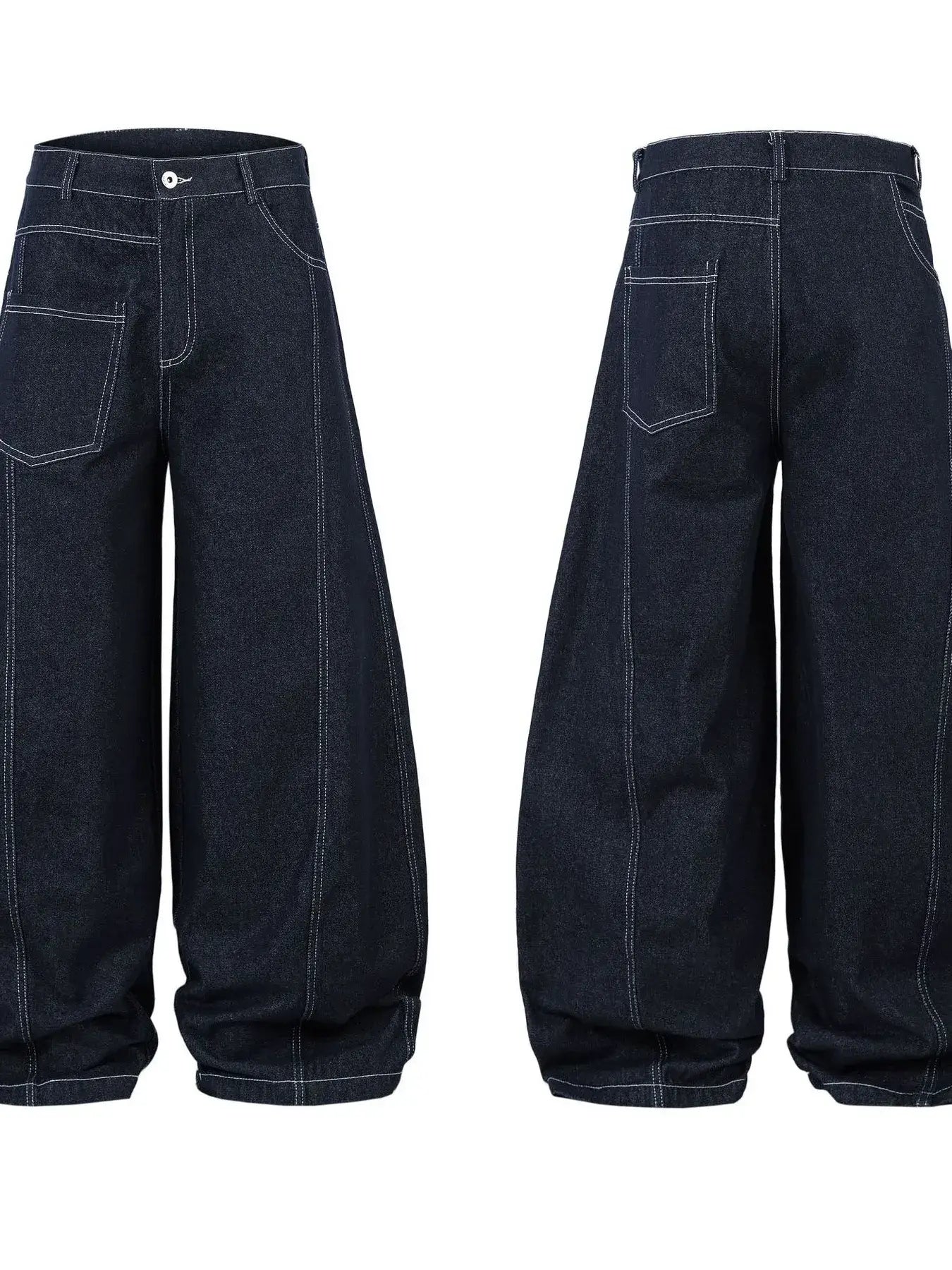 Men's High Waist Contrast Stitching Curved Jeans