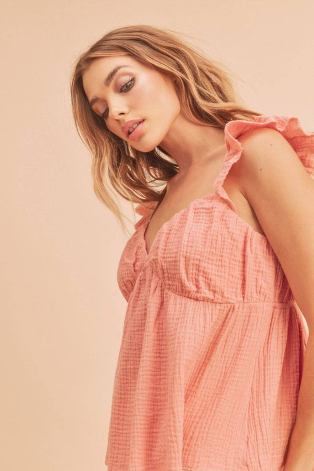 Aemi + Co Sweetheart Neck Ruffled Strap Top - Clothes For Her Online Store