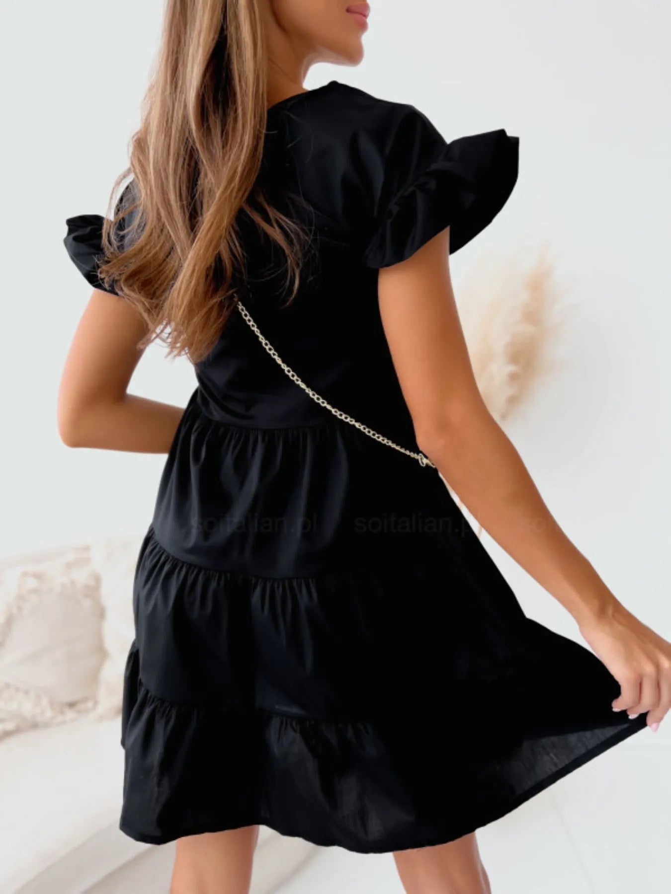 Ruffle Sleeve Tiered Swing Dress
