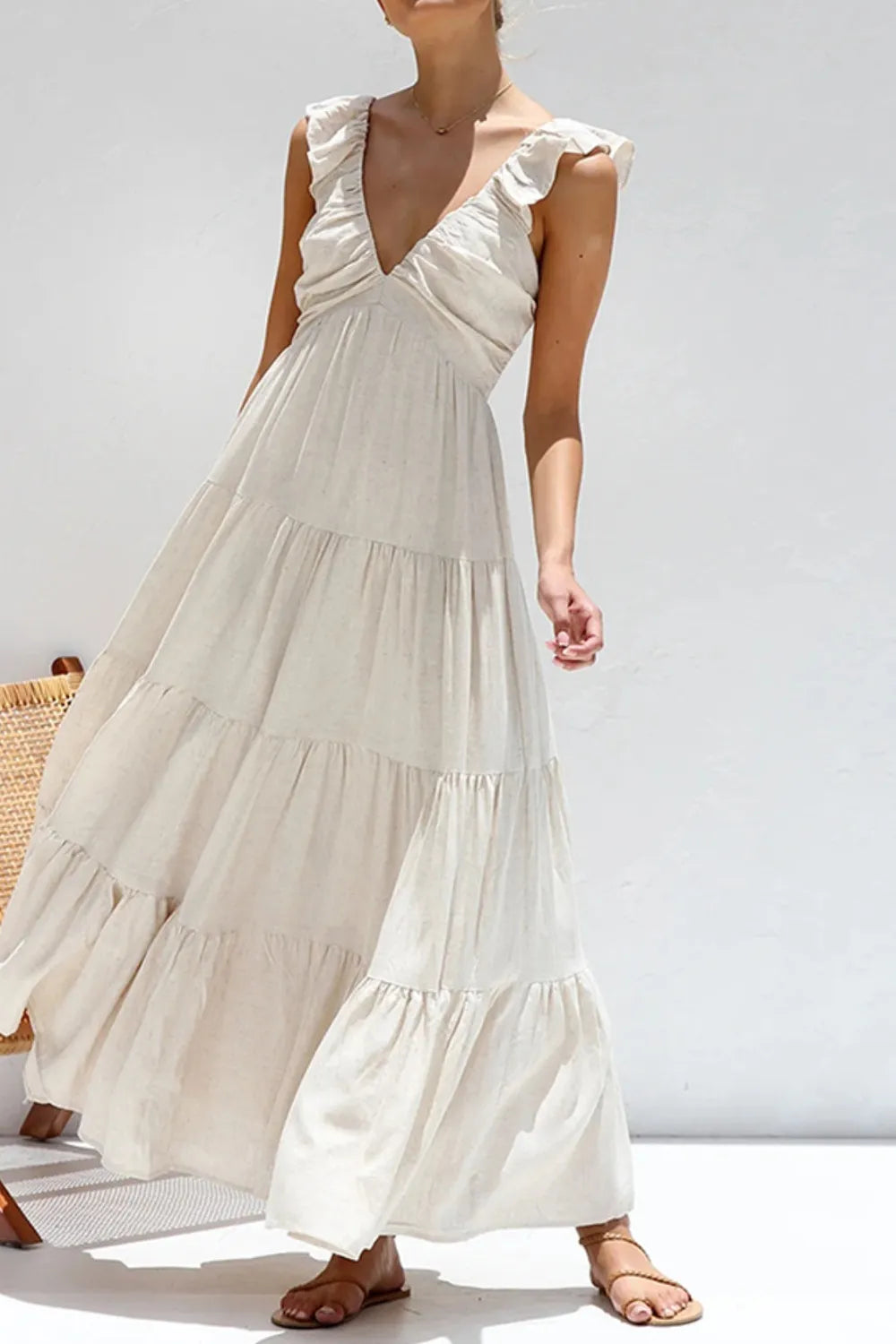 Ruffled V-Neck Tiered Dress