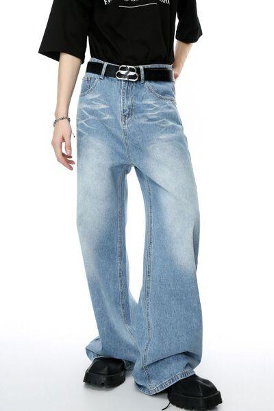 Mid Rise Wide Leg Men's Jeans with Pockets - Clothes For Her Online Store