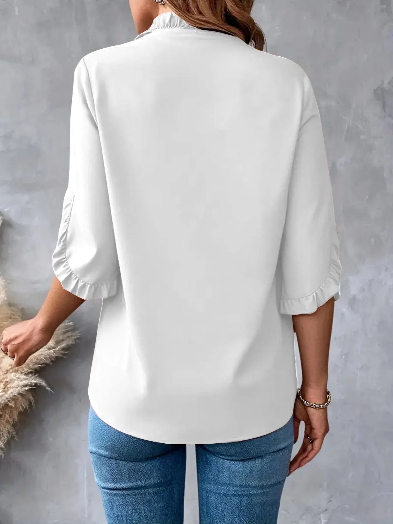 Ruffled V-Neck Short Sleeve Blouse