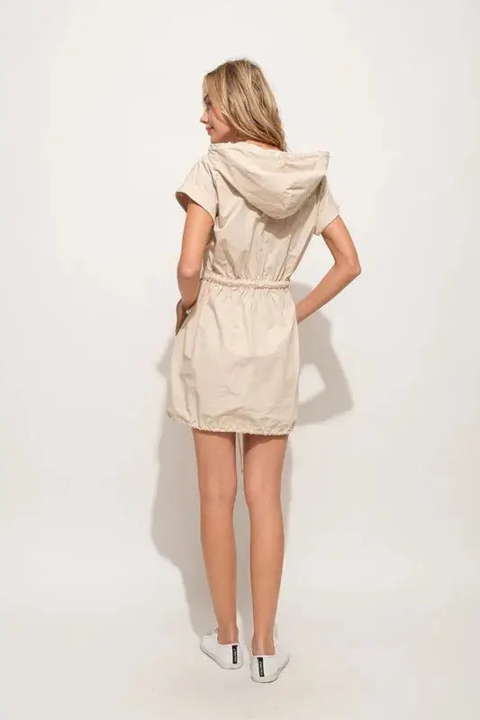 And The Why Short Sleeve String Details Hooded Mini Dress - Clothes For Her Online Store
